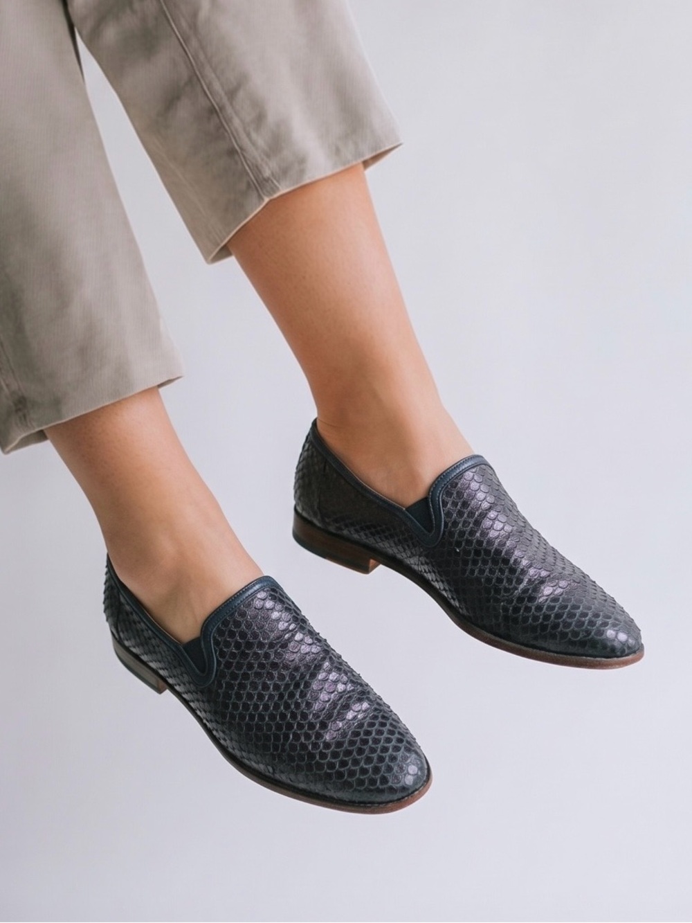 Trask Ali Snake Embossed Blue Leather Women’s Loafers